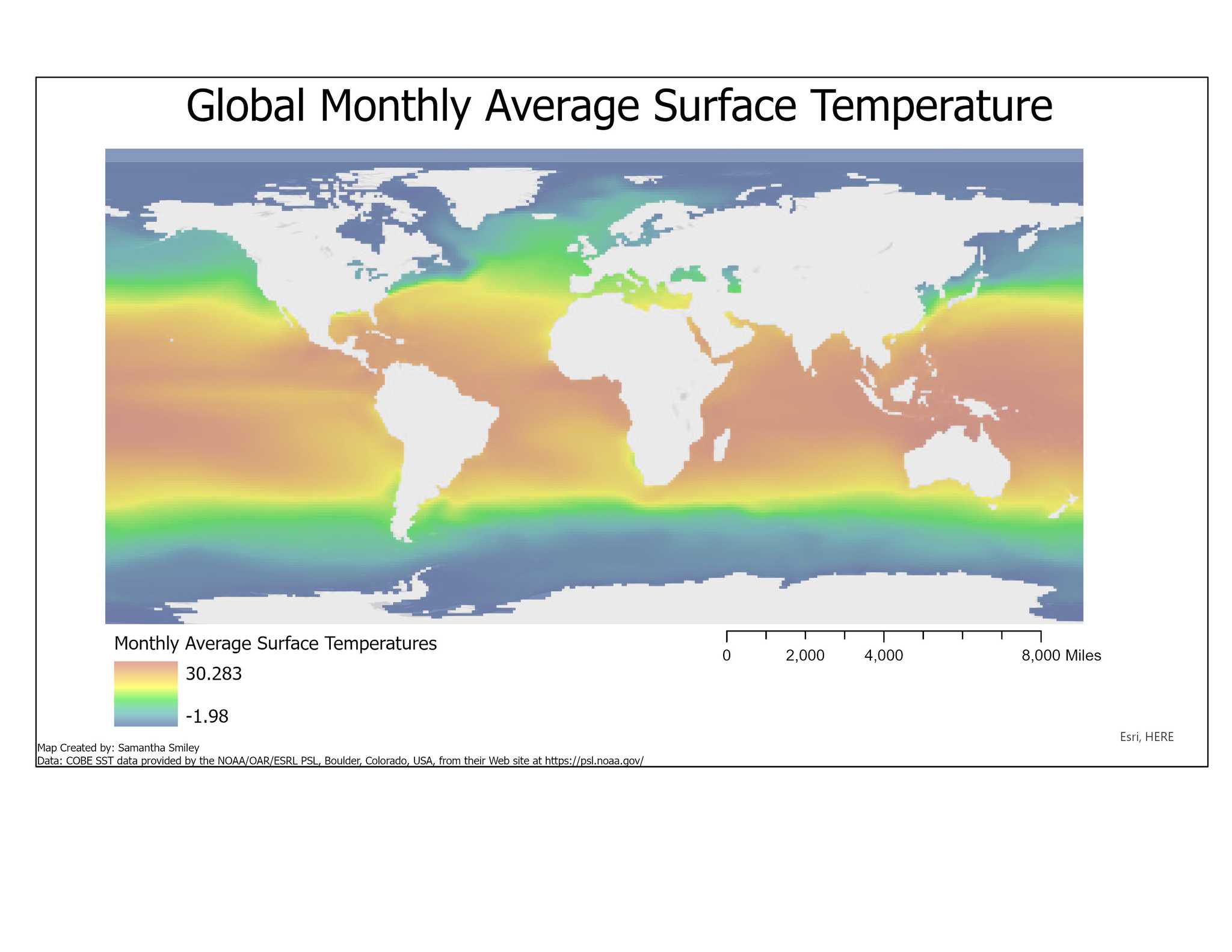 Global monthly average surface temperature